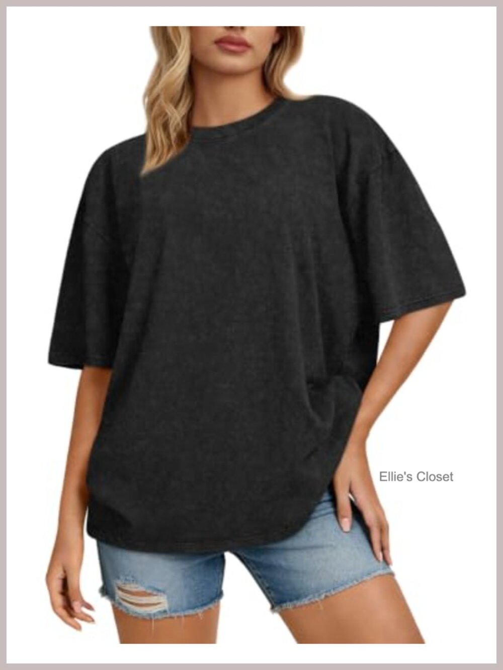 Oversized Acid Wash Cotton Graphic Tee Short Sleeve Crew Neck Women's Top